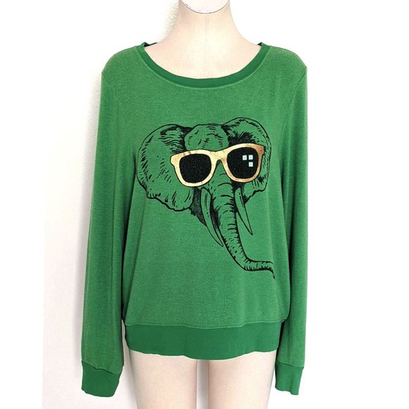 Wildfox Tops - Wildfox Green Gold Elephant Long Sleeve Soft Sweatshirt